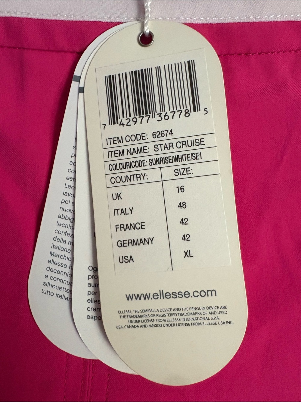 ellesse Hot Pink Pleated Mini Skirt with Cream Trim - Picture 3 of 7